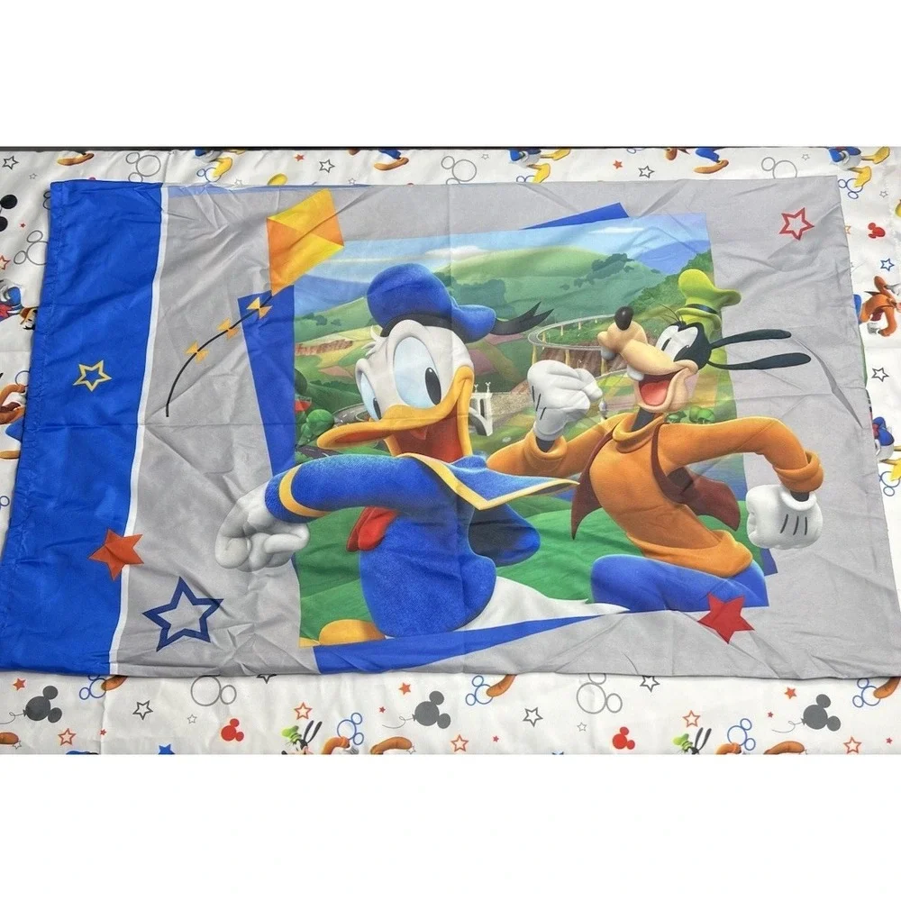 Disney Mickey Mouse Toddler Sheet Set Fitted Flat Sheet Pillowcase 3 Pc EUC
